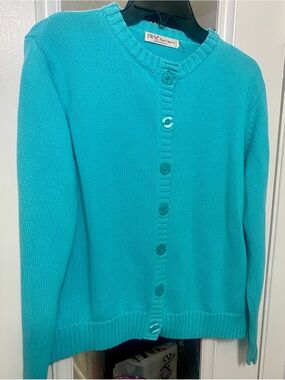 Women's Turquoise Button-Front Crew Sweater
